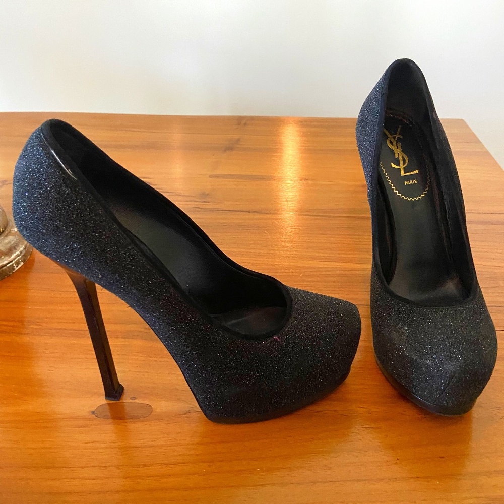 YSL TRIBUTE TOO GLITTER HEELS